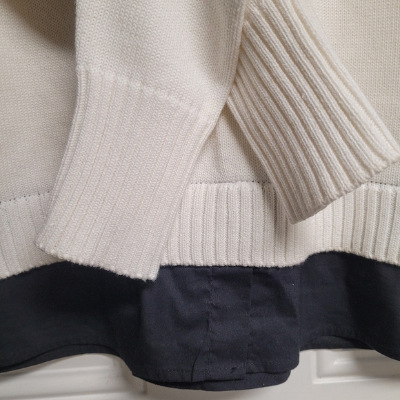 Karl Lagerfeld Paris White Mix Media Layered Ribbed Shoulder Detail Sweater S - Picture 3 of 10